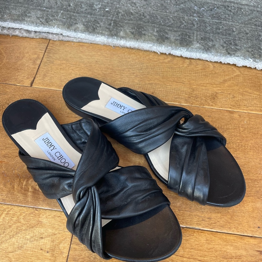 Jimmy Choo black leather sandals. Size 9